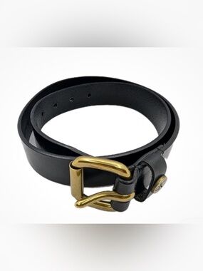 VTG Calvin Klein Black Italian Saddle Leather Belt Brass Buckle Medium